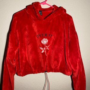 Red Cropped Sweatshirt "Over It"